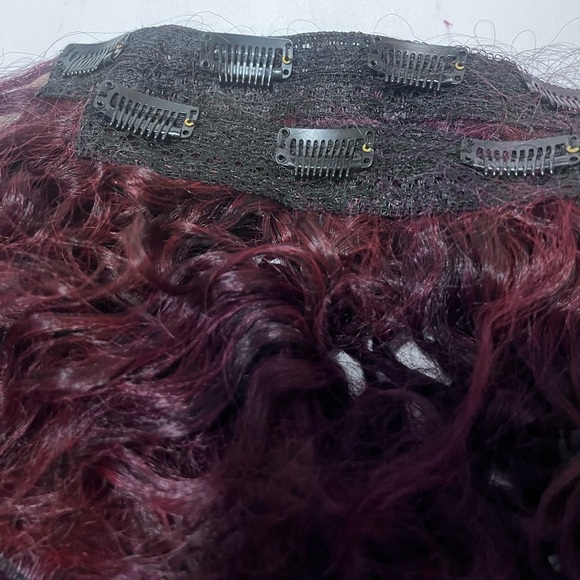 Curly Burgundy Hair Extension Clip In Extensions - Picture 2 of 7